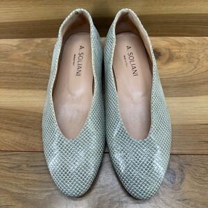 A Soliani Scala Flats Womens 6 EU 36 Green Embossed Leather Italy
